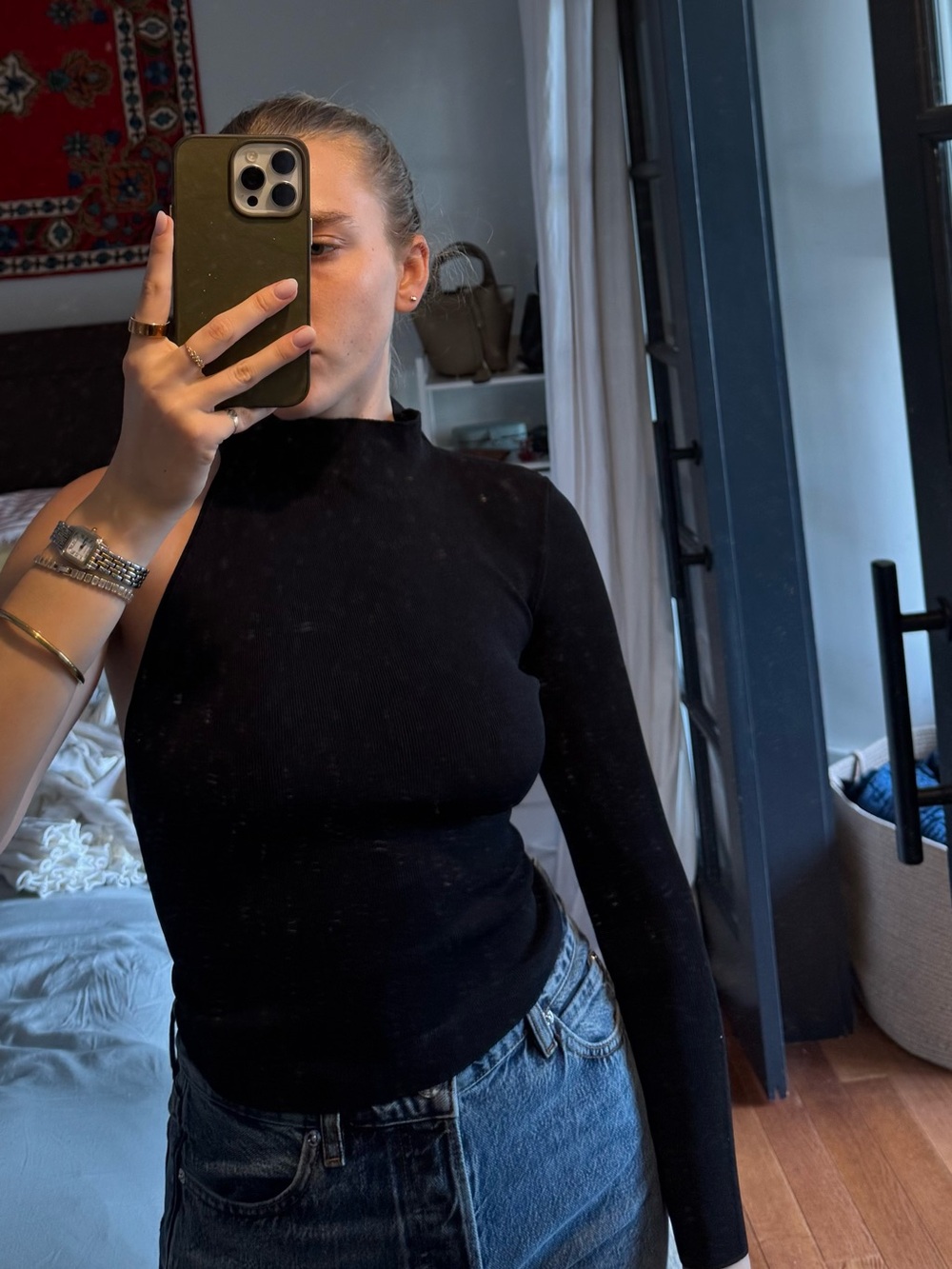 bec + bridge Black Ribbed Mock Neck Long Sleeve Top
